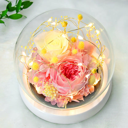 Eternal Enchantment: Whimsical Rose Wonderland in a Glass Dome Gift Box