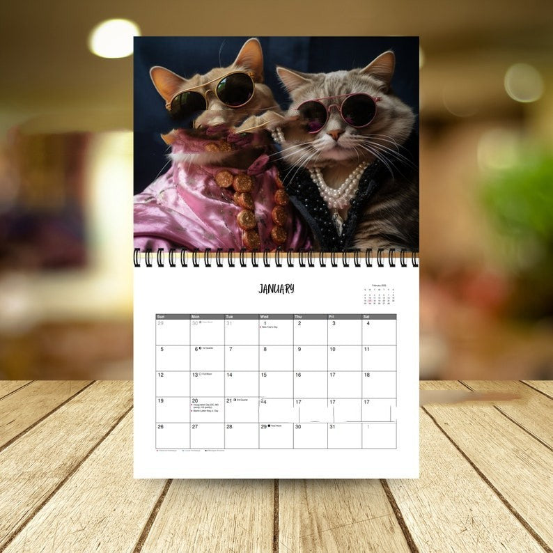 Stylish 2025 Cat-Themed Calendar for Home Decor