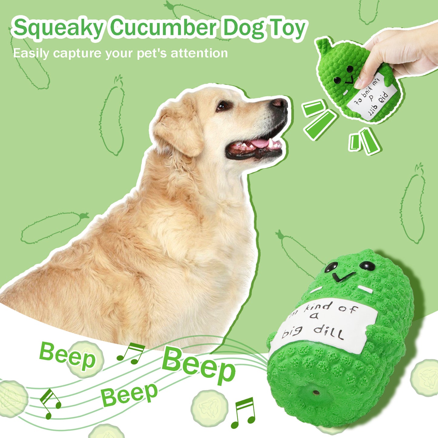 Squeaky Pickle Delight: Whimsical Chew Toy for Playful Pups! 

Transform your dog's playtime into a delightful experience with our Squeaky Pickle Delight! This quirky chew toy, shaped like a bright green pickle, is designed to spark joy and curiosity in