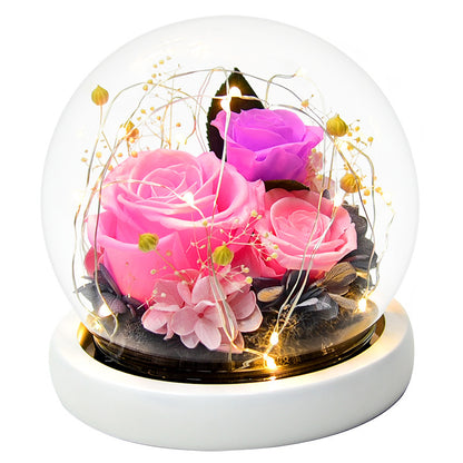 Eternal Enchantment: Whimsical Rose Wonderland in a Glass Dome Gift Box