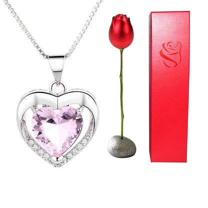 Enchanting Heart-Shaped Blue and Purple Crystal Rose Pendant Necklace - A Whimsical Love Token for Valentine's Day!