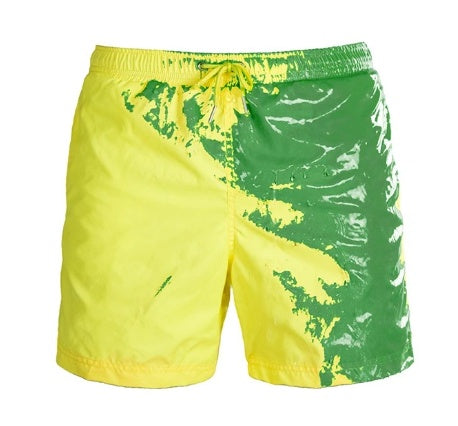 Color-Changing Summer Beach Shorts for Men - Quick Dry Swim Trunks with Drawstring