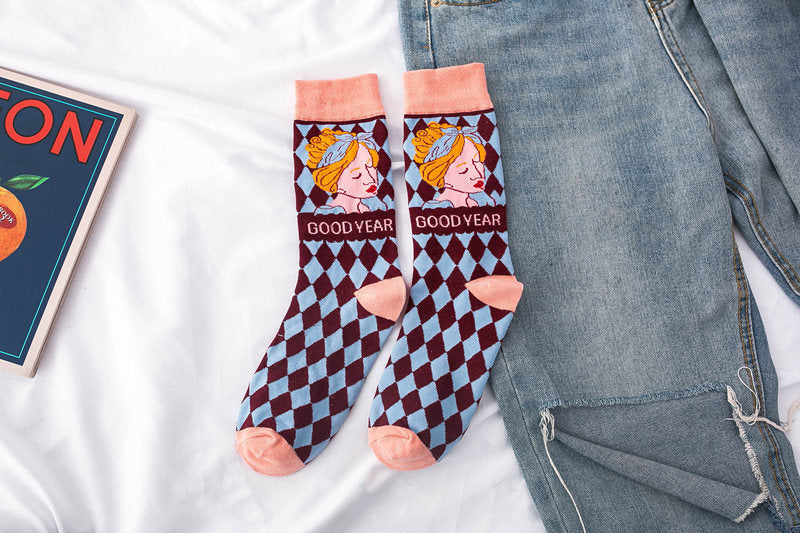 Whimsical Lovebirds Graffiti Socks