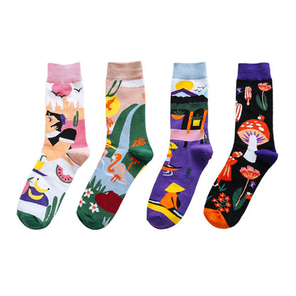 Whimsical Lovebirds Graffiti Socks