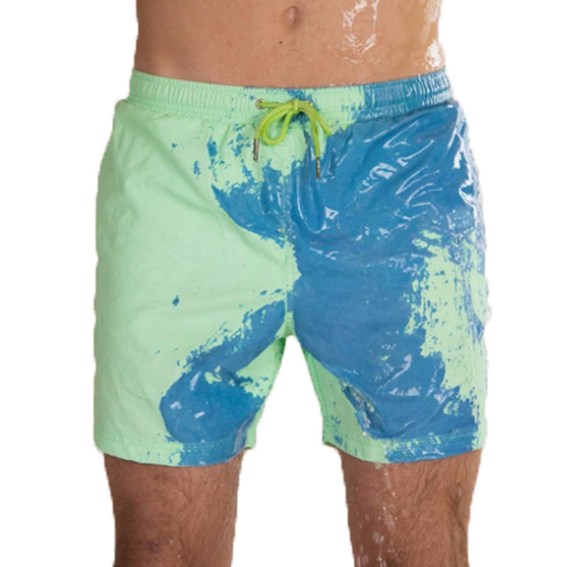 Color-Changing Summer Beach Shorts for Men - Quick Dry Swim Trunks with Drawstring