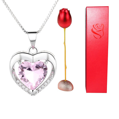 Enchanting Heart-Shaped Blue and Purple Crystal Rose Pendant Necklace - A Whimsical Love Token for Valentine's Day!