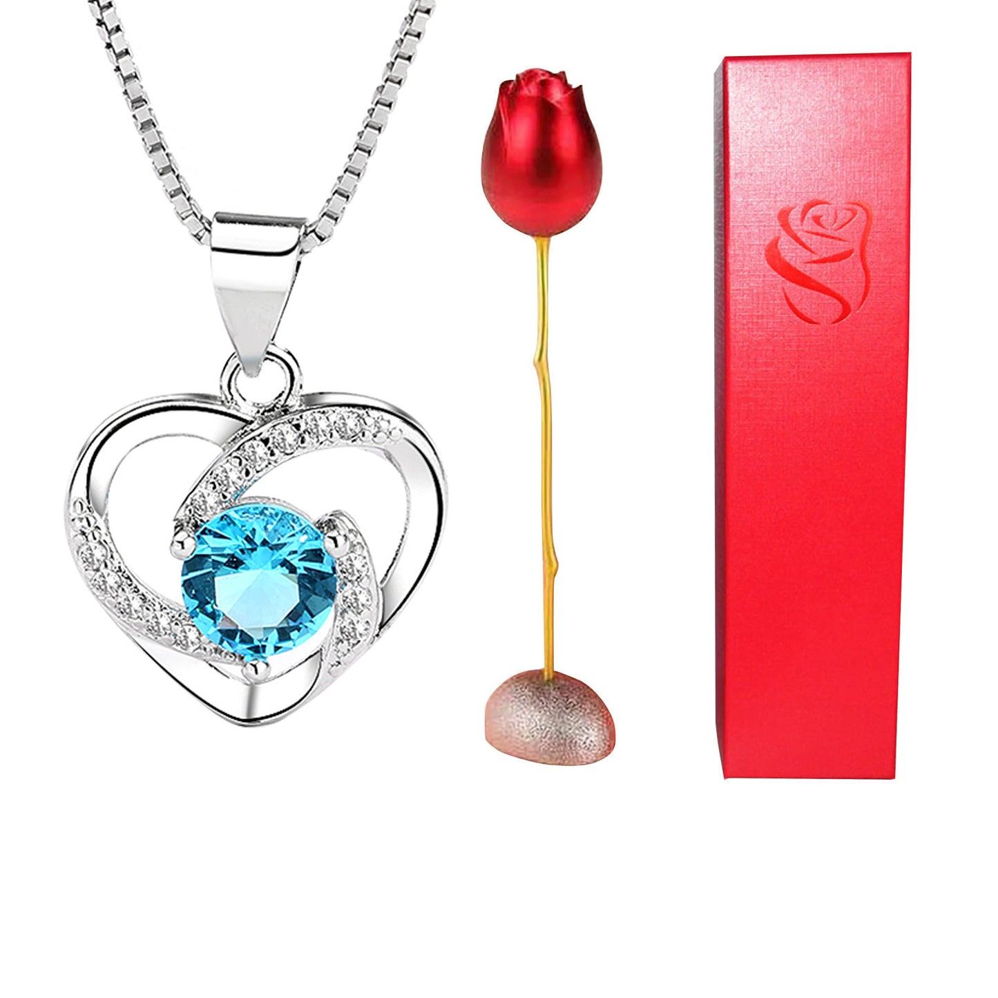 Enchanting Heart-Shaped Blue and Purple Crystal Rose Pendant Necklace - A Whimsical Love Token for Valentine's Day!