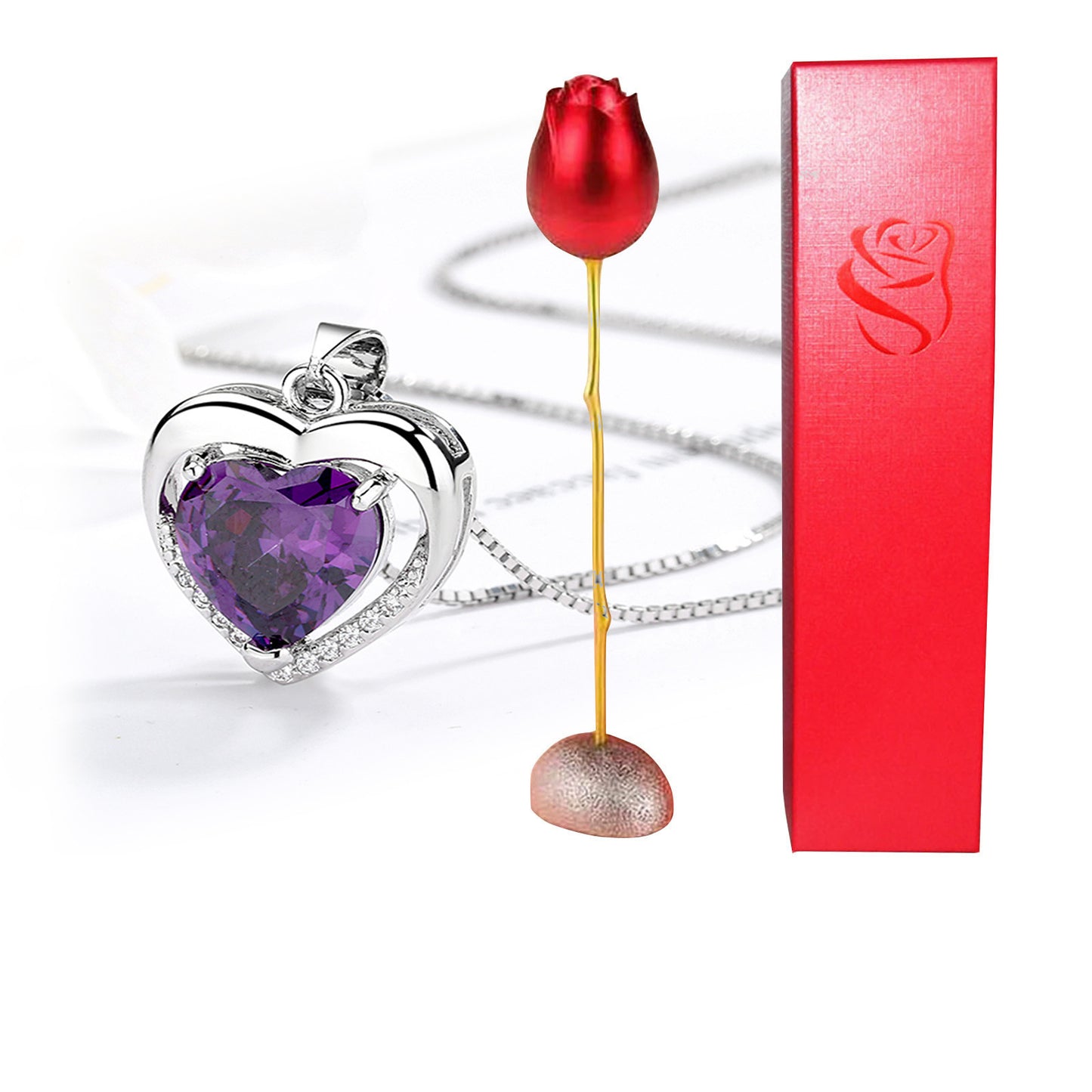 Enchanting Heart-Shaped Blue and Purple Crystal Rose Pendant Necklace - A Whimsical Love Token for Valentine's Day!