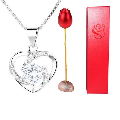 Enchanting Heart-Shaped Blue and Purple Crystal Rose Pendant Necklace - A Whimsical Love Token for Valentine's Day!