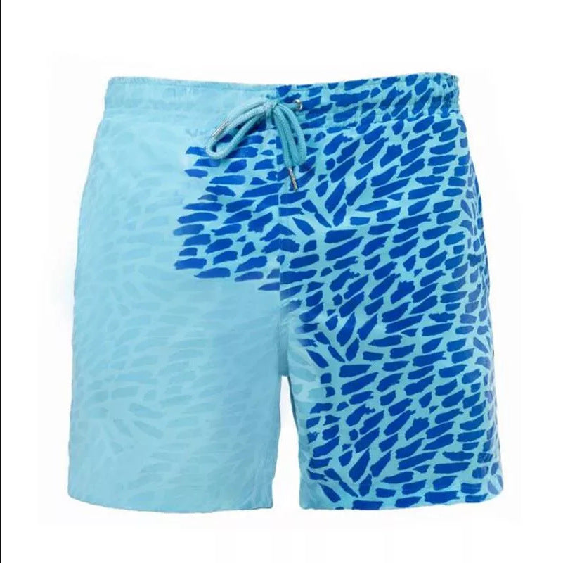 Color-Changing Summer Beach Shorts for Men - Quick Dry Swim Trunks with Drawstring