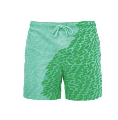 Color-Changing Summer Beach Shorts for Men - Quick Dry Swim Trunks with Drawstring