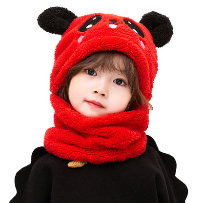 Adorable Panda-Design One-Piece Winter Bib Hat for Babies with Ear Protection