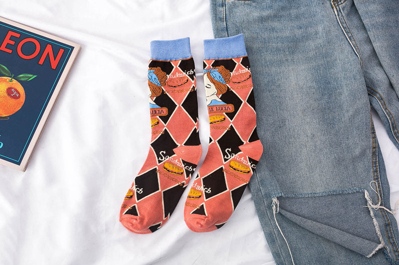 Whimsical Lovebirds Graffiti Socks