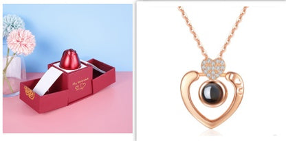 Elegant Metal Rose Jewelry Gift Box with Crystal Necklace for Valentine's Day and Weddings