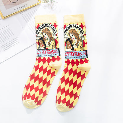 Whimsical Lovebirds Graffiti Socks