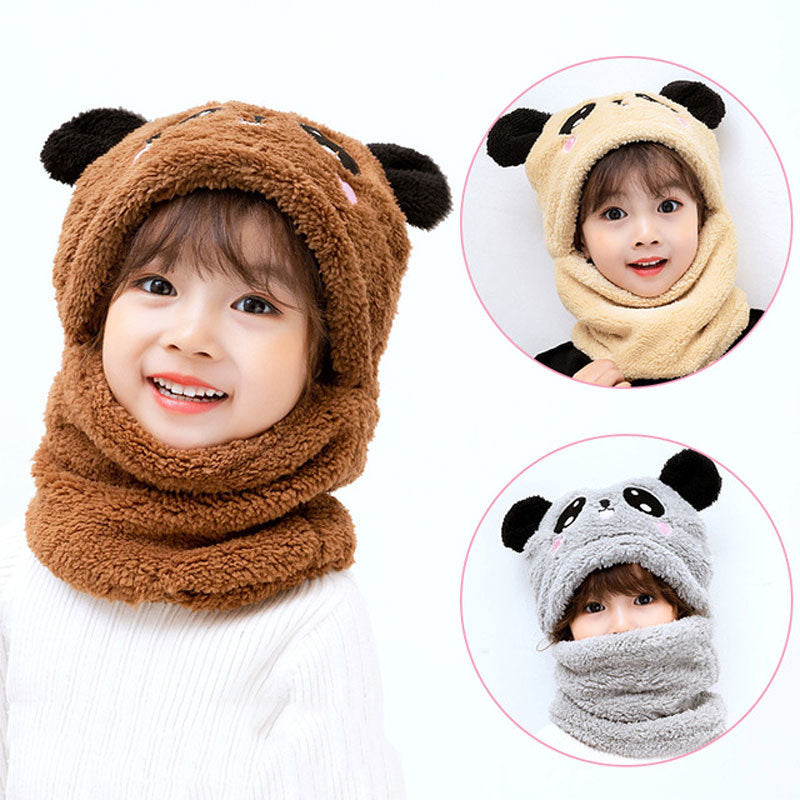 Adorable Panda-Design One-Piece Winter Bib Hat for Babies with Ear Protection