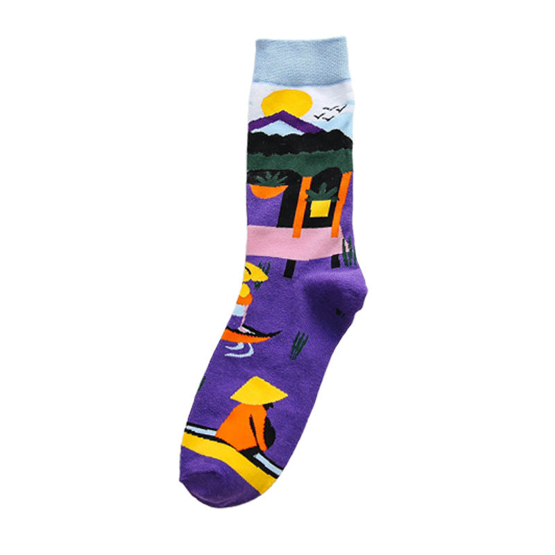 Whimsical Lovebirds Graffiti Socks