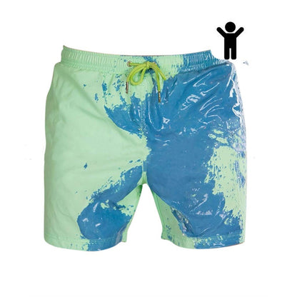 Color-Changing Summer Beach Shorts for Men - Quick Dry Swim Trunks with Drawstring