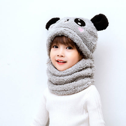 Adorable Panda-Design One-Piece Winter Bib Hat for Babies with Ear Protection