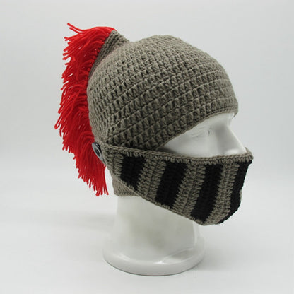 Whimsical Knightly Delight: Hand-Knitted Helmet Hat for Quirky Fun!