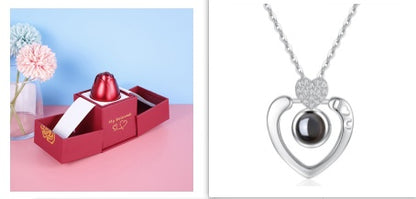 Elegant Metal Rose Jewelry Gift Box with Crystal Necklace for Valentine's Day and Weddings