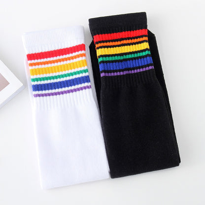 Vibrant Rainbow Over-the-Knee Cotton Football Socks for Kids  

Unleash a whirlwind of fun with our Vibrant Rainbow Over-the-Knee Cotton Football Socks! Designed for energetic little feet, these socks combine comfort and flair in one delightful package.