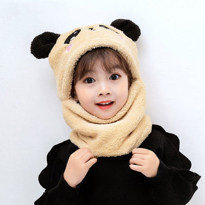 Adorable Panda-Design One-Piece Winter Bib Hat for Babies with Ear Protection