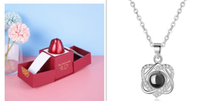 Elegant Metal Rose Jewelry Gift Box with Crystal Necklace for Valentine's Day and Weddings