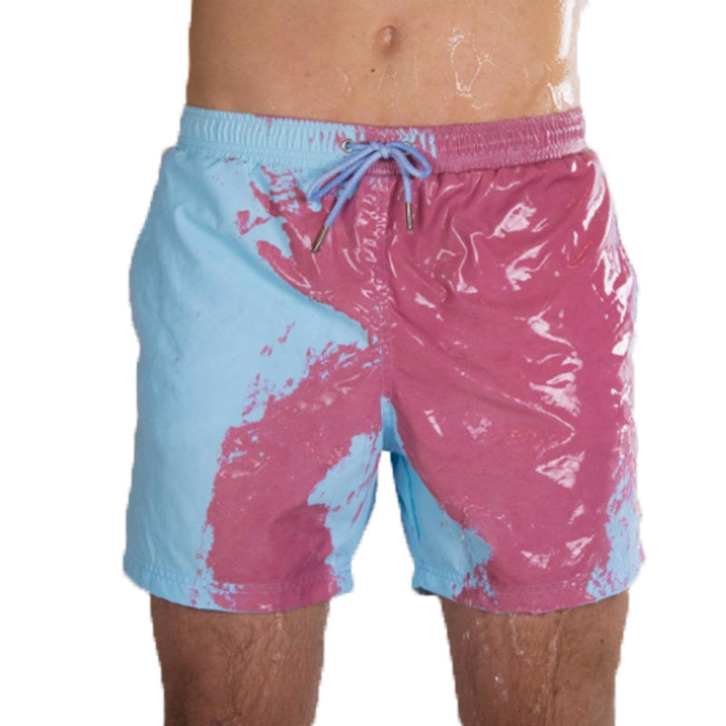 Color-Changing Summer Beach Shorts for Men - Quick Dry Swim Trunks with Drawstring