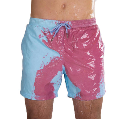 Color-Changing Summer Beach Shorts for Men - Quick Dry Swim Trunks with Drawstring