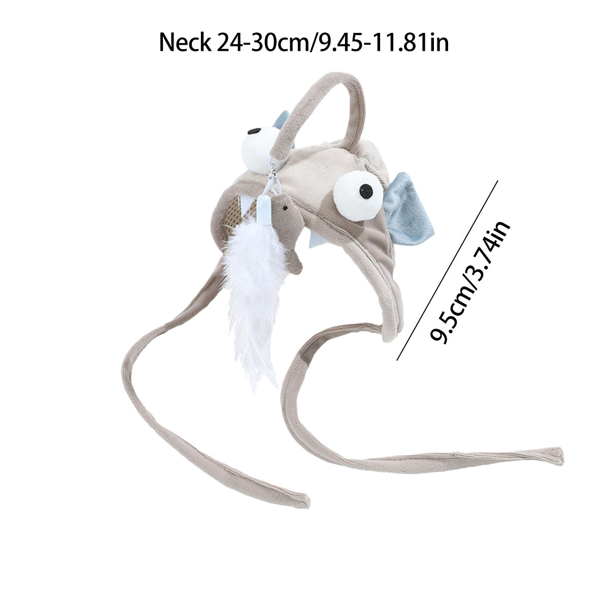 Dino-Powered Feather Cat Teaser Stick with Big Eye Fish - Hands-Free Play for Active Felines