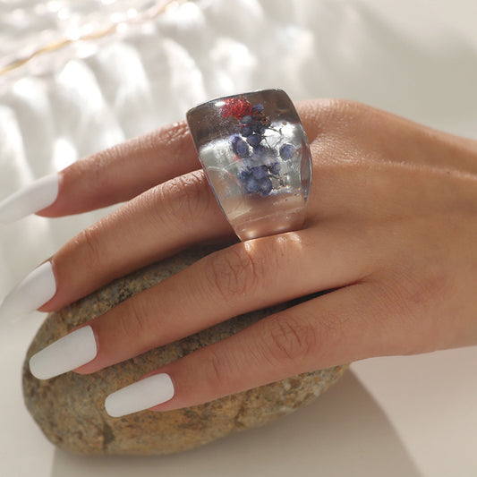 Whimsical Floral Epoxy Acrylic Ring for Everyone