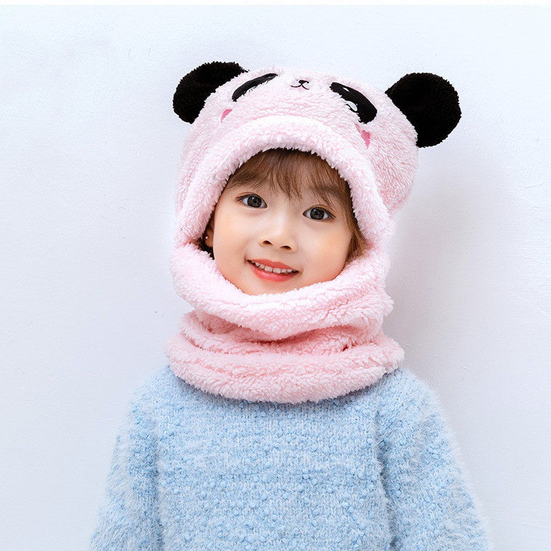 Adorable Panda-Design One-Piece Winter Bib Hat for Babies with Ear Protection