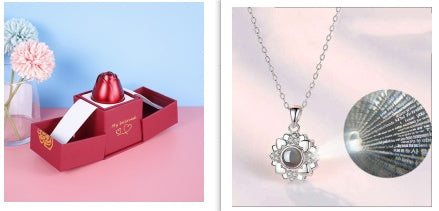 Elegant Metal Rose Jewelry Gift Box with Crystal Necklace for Valentine's Day and Weddings