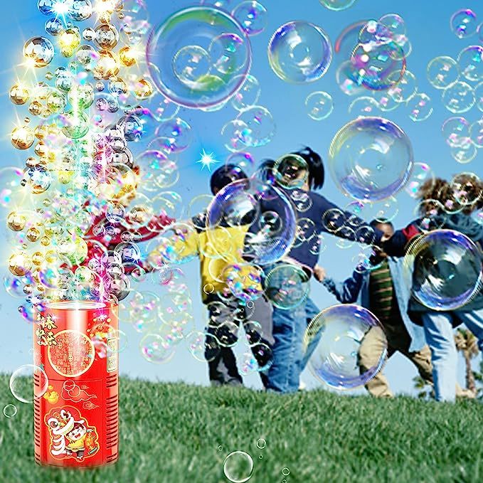 Magical Fireworks Bubble Machine with LED Lights and Music - Portable Bubble Maker for Kids’ Parties, Weddings, and Outdoor Fun