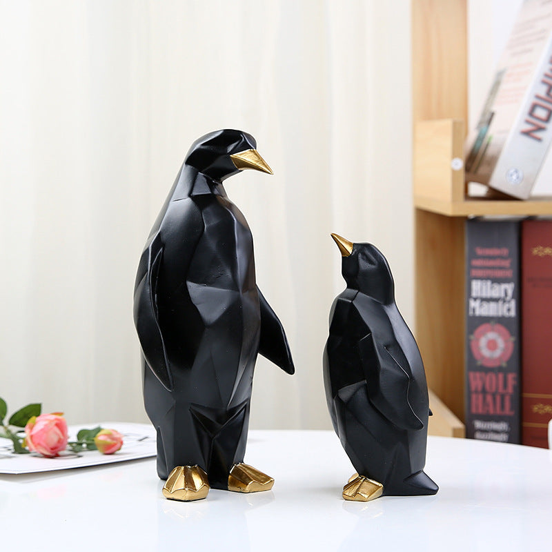 Charming Geometric Penguin Delight: Whimsical Resin Ornament for Playful Spaces