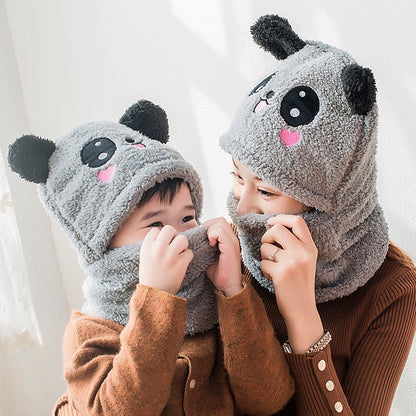 Adorable Panda-Design One-Piece Winter Bib Hat for Babies with Ear Protection