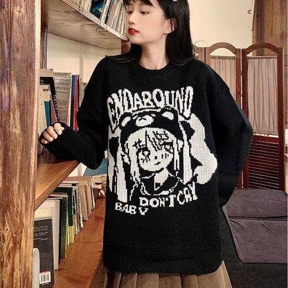 Cozy Cartoon Craze: Unisex Playful Loose-Fit Sweater for Laid-Back Adventures!