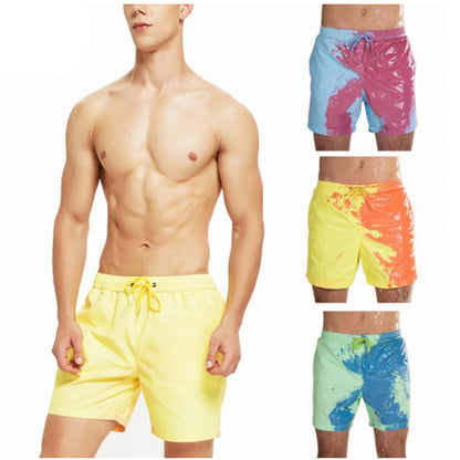 Color-Changing Summer Beach Shorts for Men - Quick Dry Swim Trunks with Drawstring