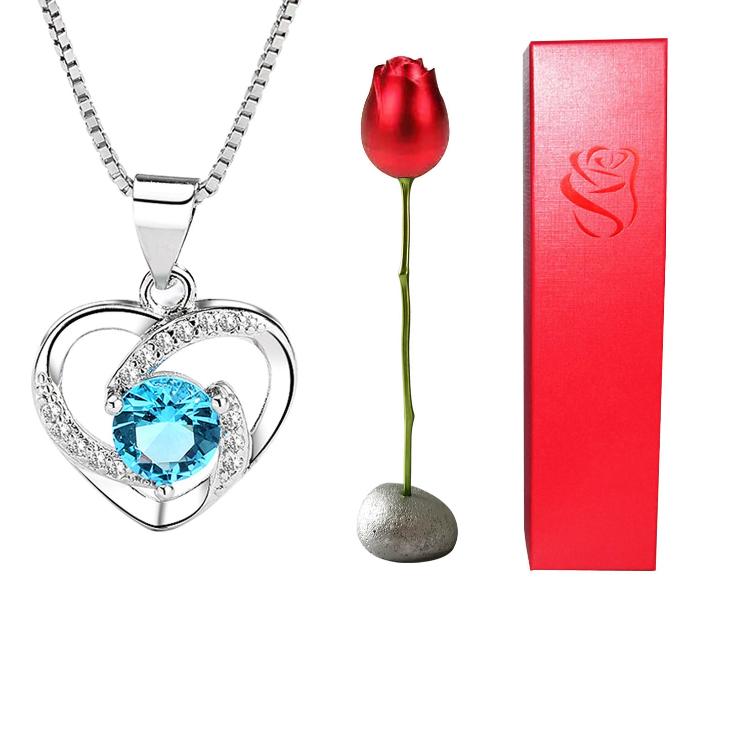 Enchanting Heart-Shaped Blue and Purple Crystal Rose Pendant Necklace - A Whimsical Love Token for Valentine's Day!