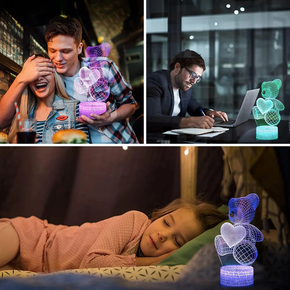 Whimsical 3D Teddy Bear Glow Buddy - Remote-Controlled LED Night Lamp in Adorable Acrylic for Magical Home Vibes, Birthday Surprises, and Heartwarming Celebrations!