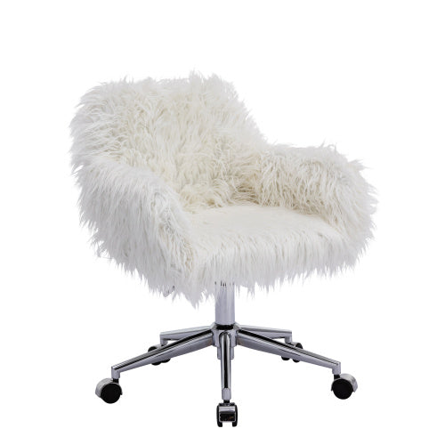 Chic White Faux Fur Adjustable Office Chair for Girls and Makeup Stations