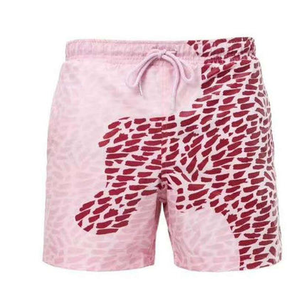 Color-Changing Summer Beach Shorts for Men - Quick Dry Swim Trunks with Drawstring