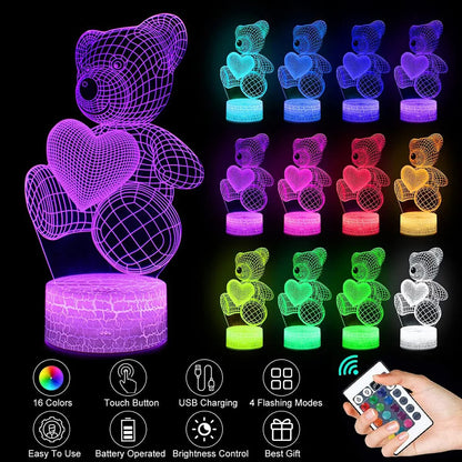 Whimsical 3D Teddy Bear Glow Buddy - Remote-Controlled LED Night Lamp in Adorable Acrylic for Magical Home Vibes, Birthday Surprises, and Heartwarming Celebrations!