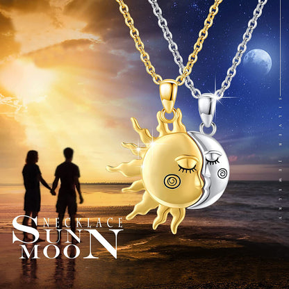 Couple's 18K Gold-Plated Magnetic Sun and Moon Pendant Necklace - Perfect Valentine's Day Gift