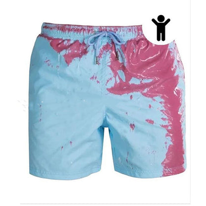 Color-Changing Summer Beach Shorts for Men - Quick Dry Swim Trunks with Drawstring