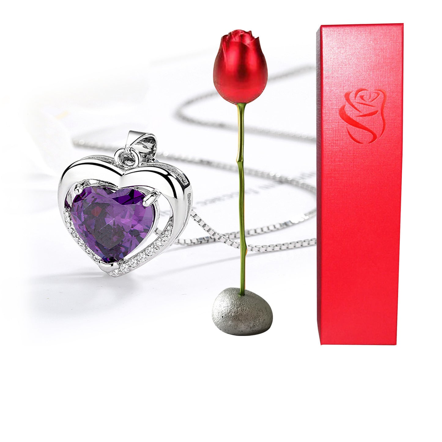 Enchanting Heart-Shaped Blue and Purple Crystal Rose Pendant Necklace - A Whimsical Love Token for Valentine's Day!