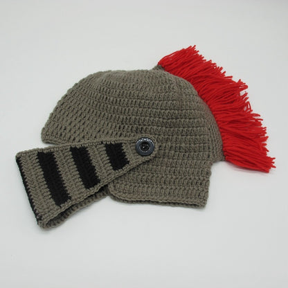 Whimsical Knightly Delight: Hand-Knitted Helmet Hat for Quirky Fun!