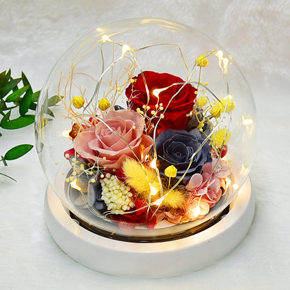 Eternal Enchantment: Whimsical Rose Wonderland in a Glass Dome Gift Box