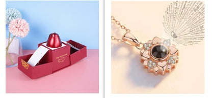 Elegant Metal Rose Jewelry Gift Box with Crystal Necklace for Valentine's Day and Weddings